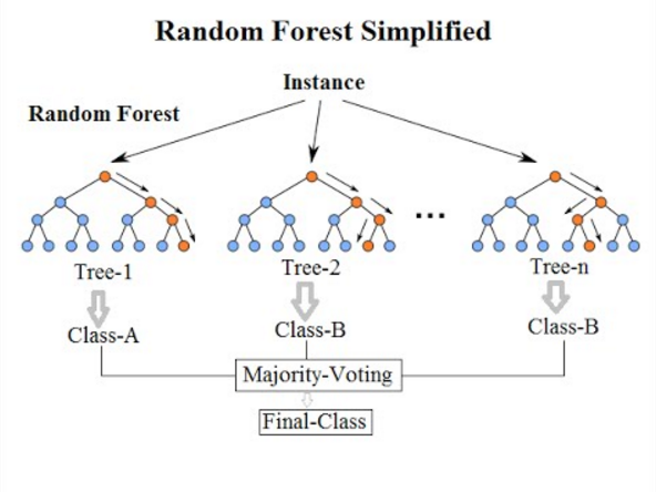 Illustration of a random forest for classification tasks. Source: By Venkata Jagannath - https://community.tibco.com/wiki/random-forest-template-tibco-spotfirer-wiki-page, CC BY-SA 4.0, https://commons.wikimedia.org/w/index.php?curid=68995764